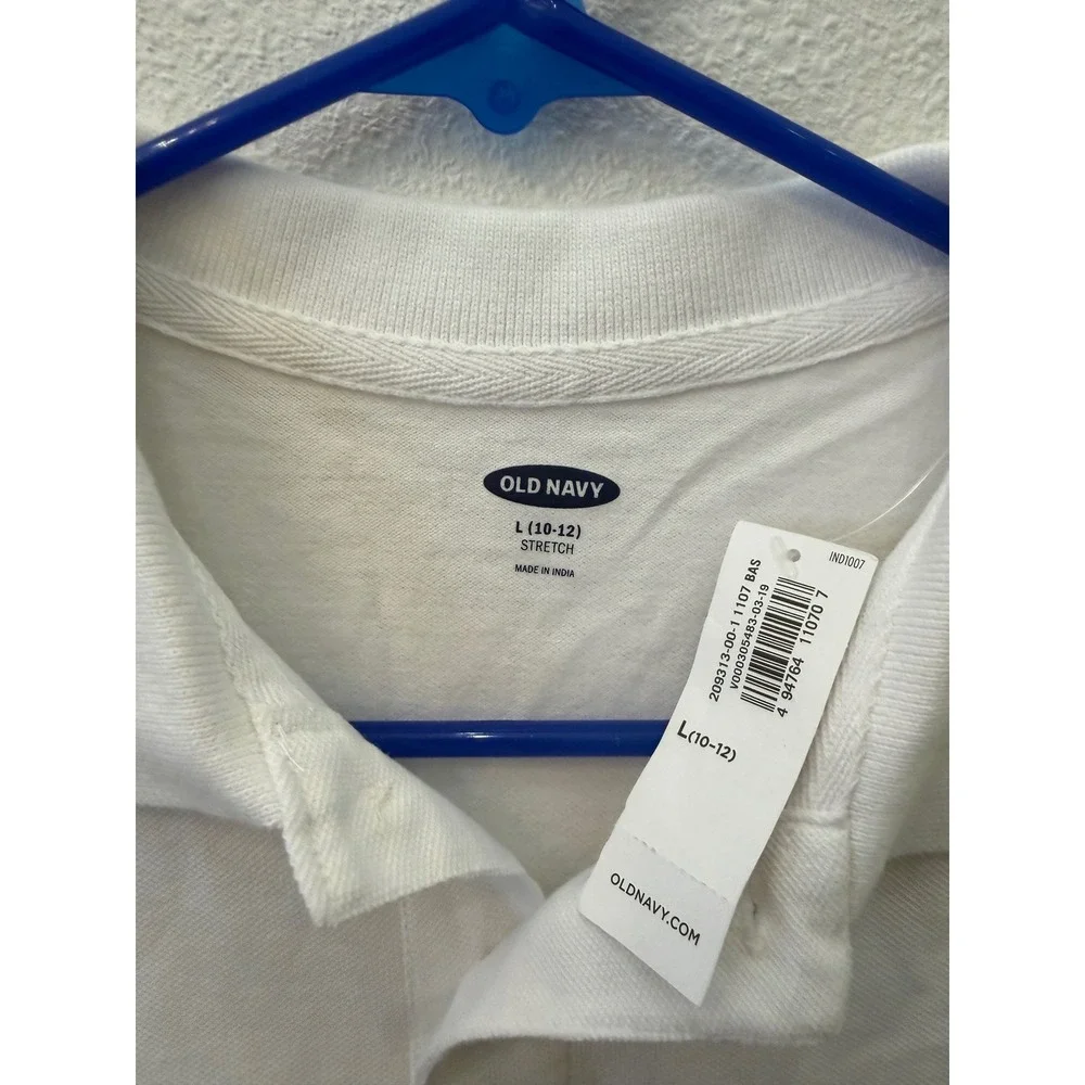 Old Navy Boys White Short Sleeve Pique Polo Shirt Size L 10-12 NWT